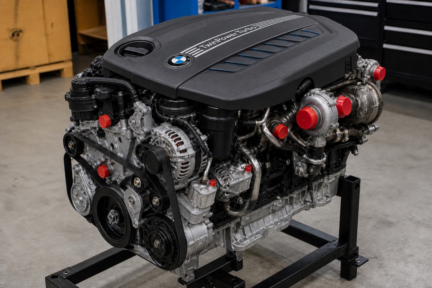Large diesel six with the turbo visible