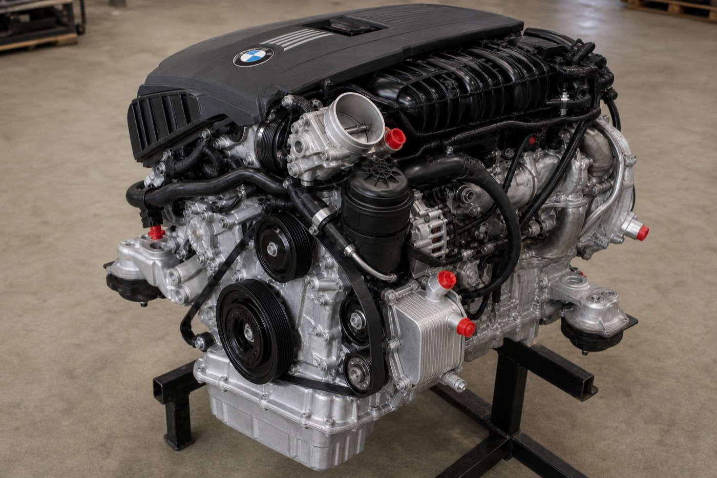 Close photograph of an inline-six valve cover