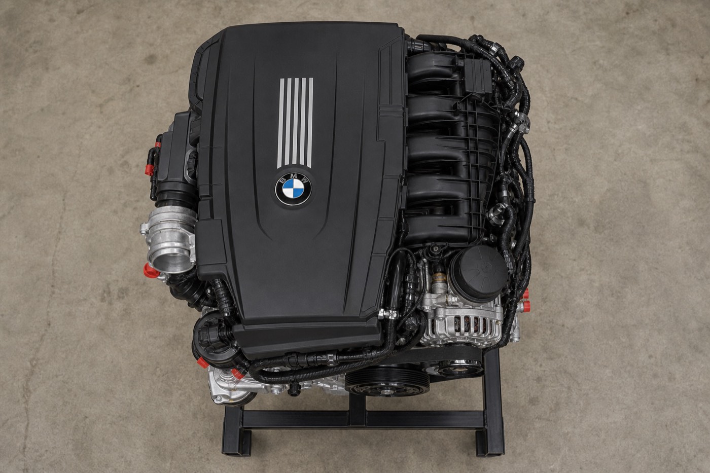 Straight-six engine photographed three-quarter